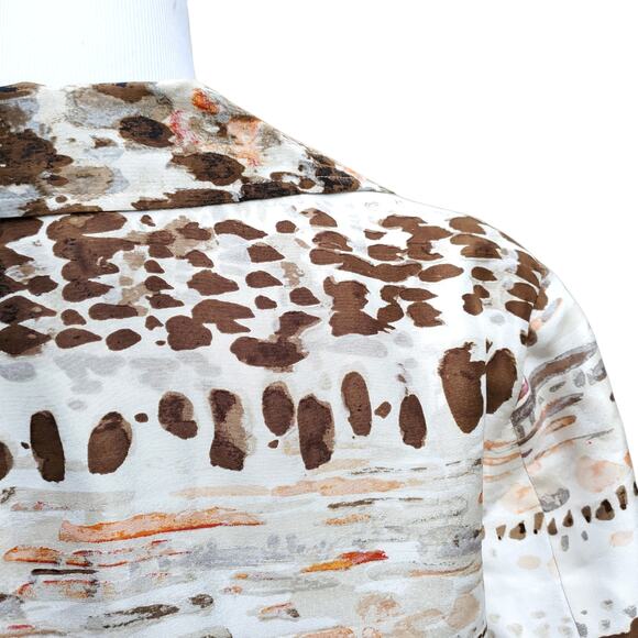 Chico's Sz 1 Brown Orange White Silk Jacket Geometric Hidden Closure Chicos M 8 - Picture 12 of 16